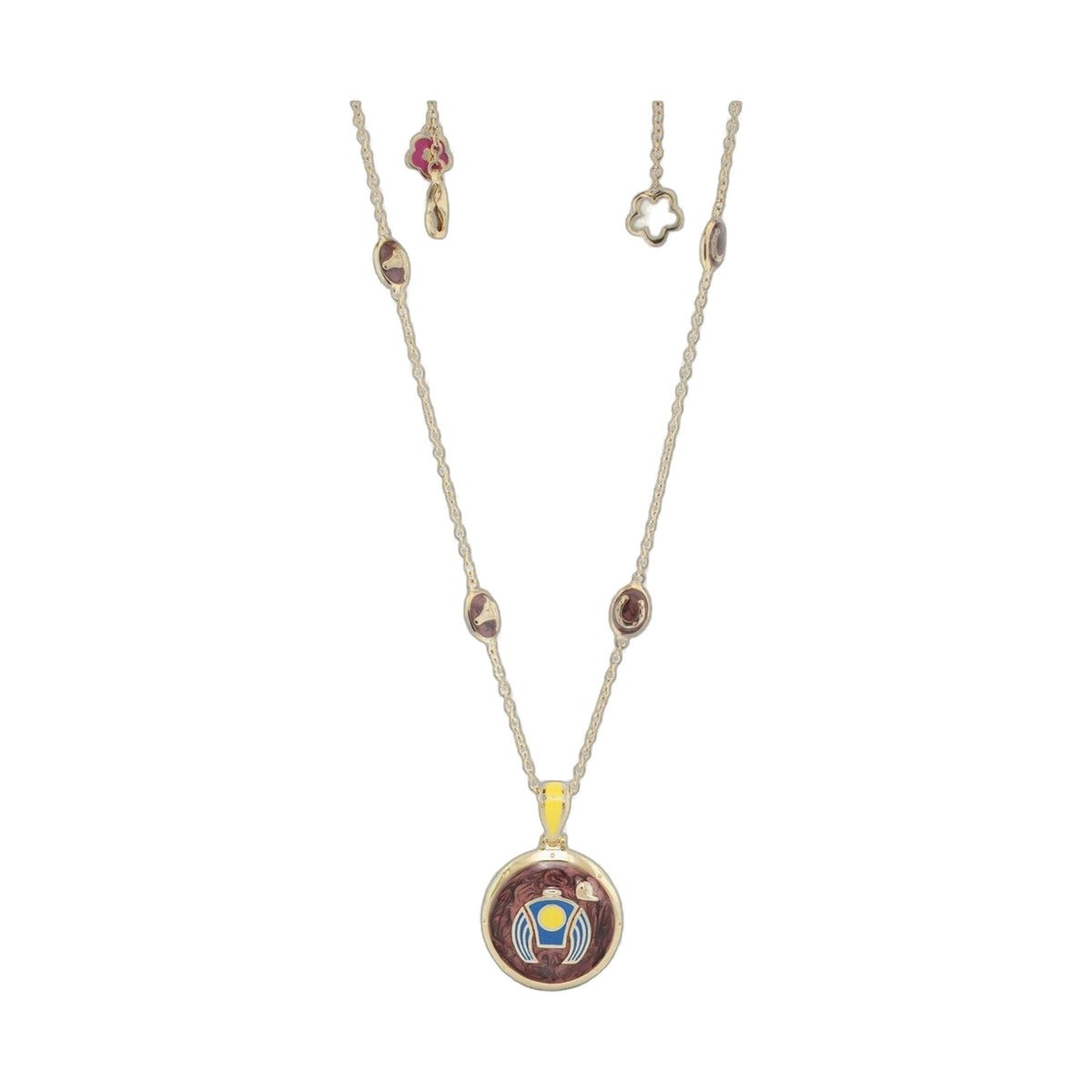 Equestrian Enamel Necklace — Gold Disc Silks