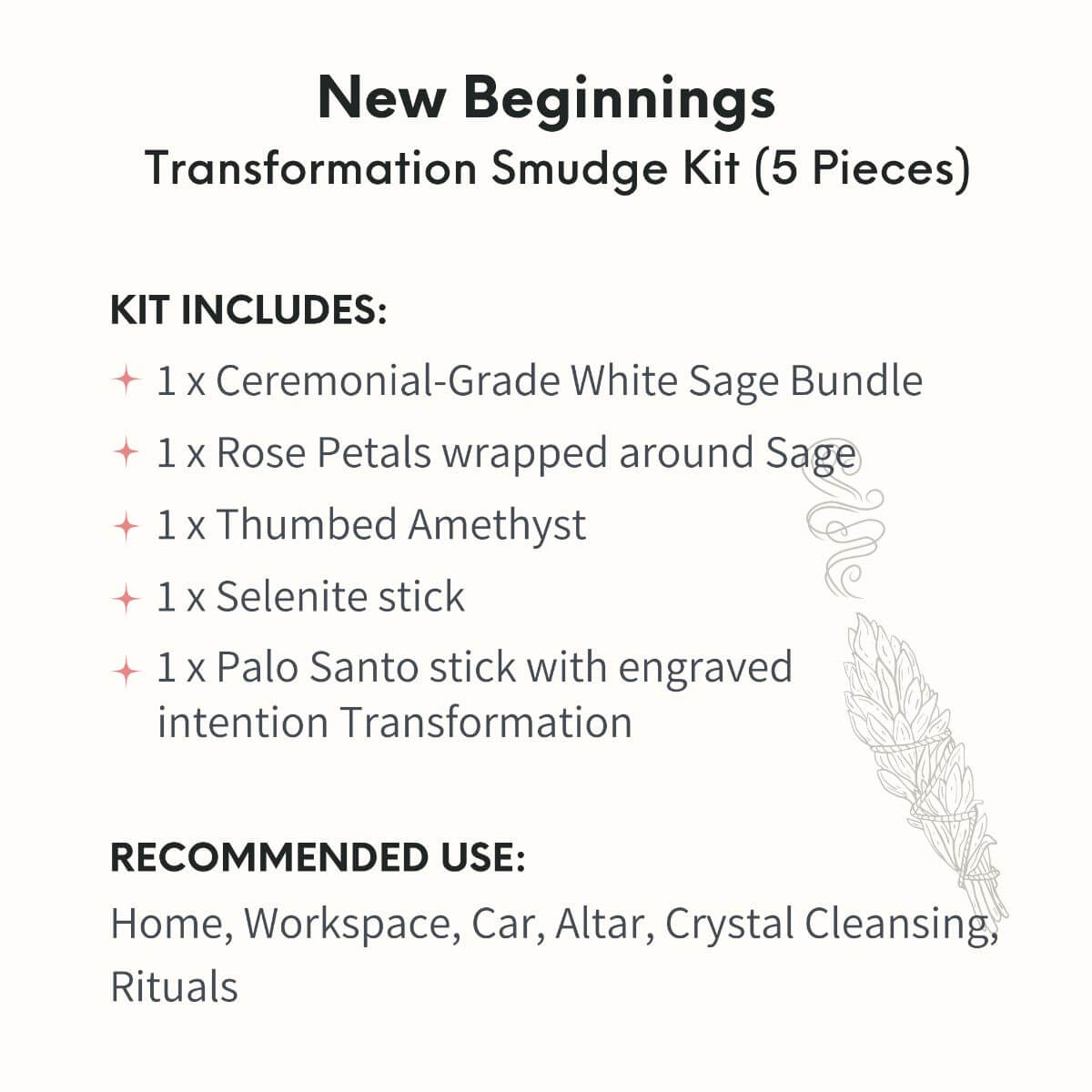 New Beginnings - Transformation Smudge Kit (5 Pieces) by Conscious Items at Shirley Shoppe