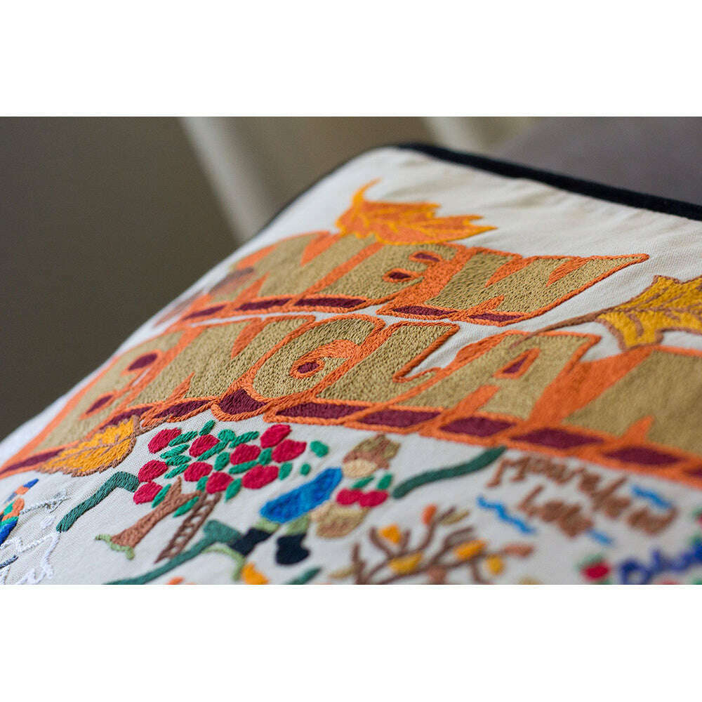 New England Hand-Embroidered Pillow