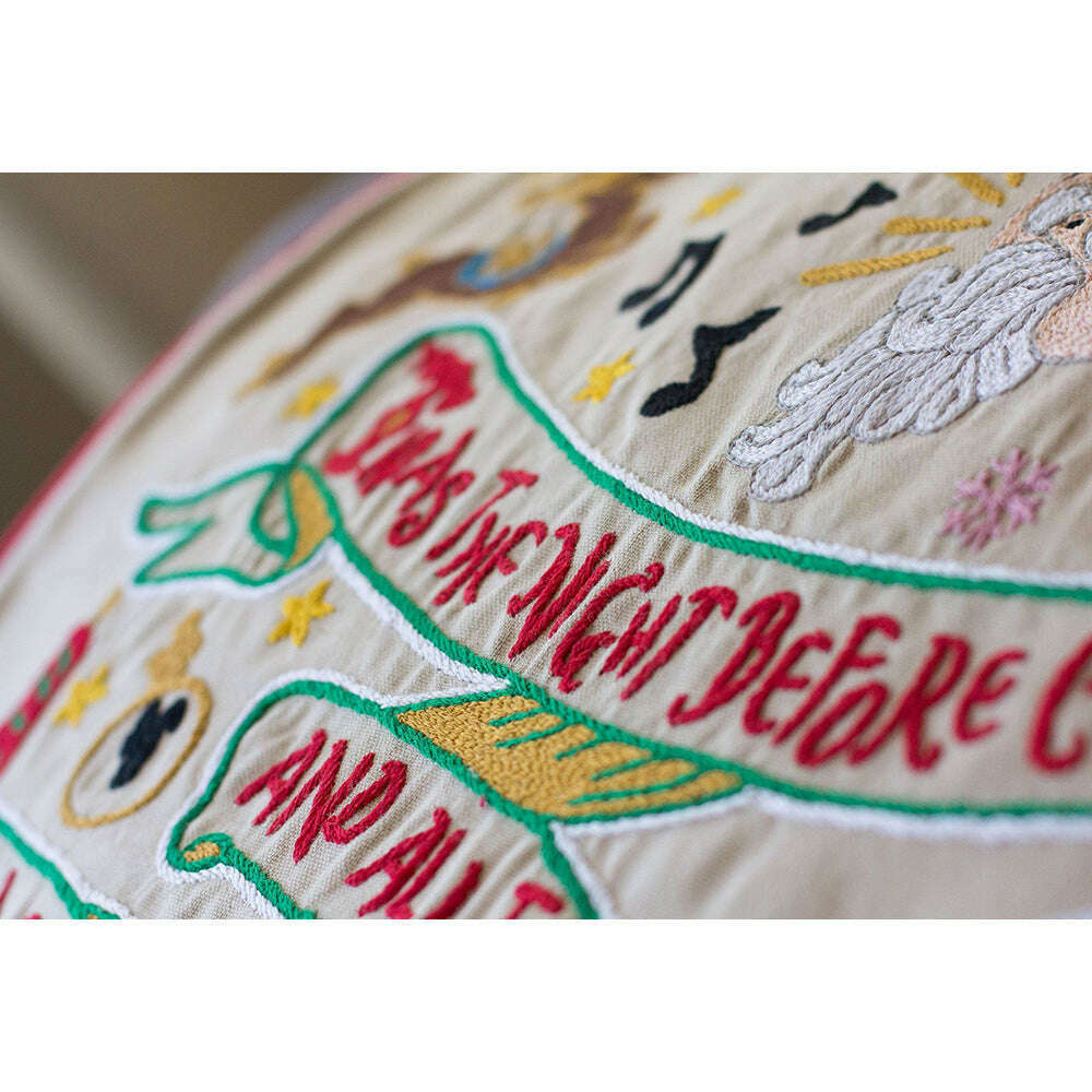 Night Before Christmas Hand-Embroidered Pillow
