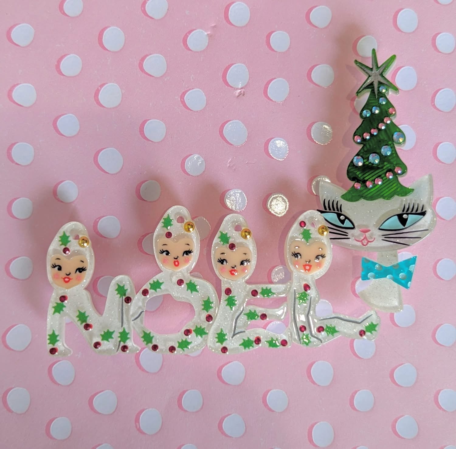 Playful Pixies NOEL Brooch by 50's Vintage Dame x Lipstick & Chrome — Retro Christmas Elf Pin