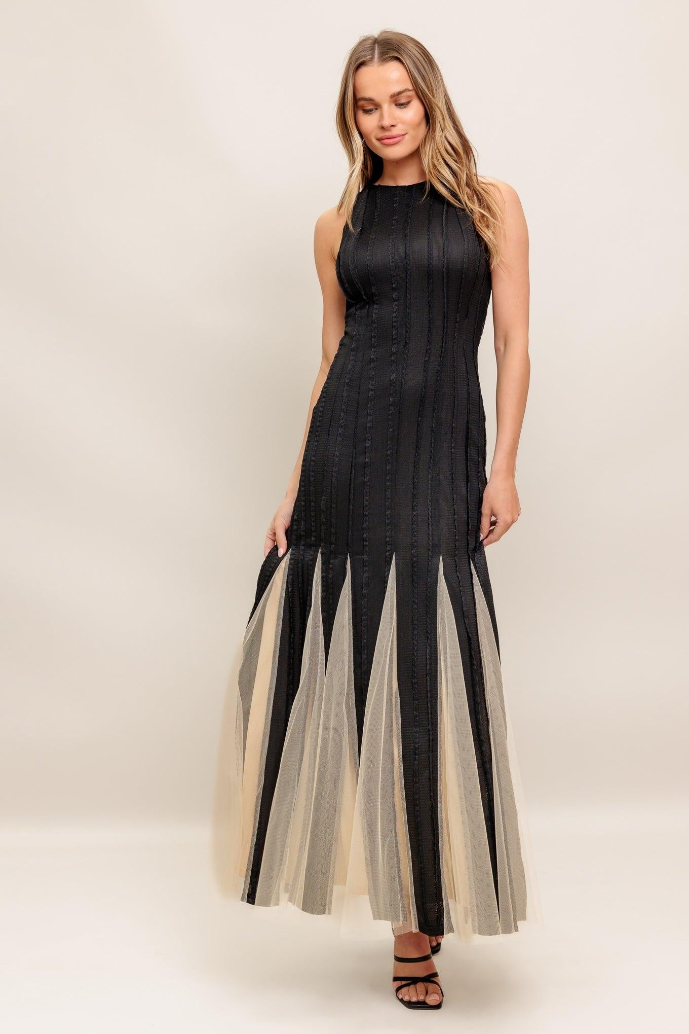NOIR TULLE BLACK KNIT MAXI DRESS by Flying Tomato at Shirley Shoppe