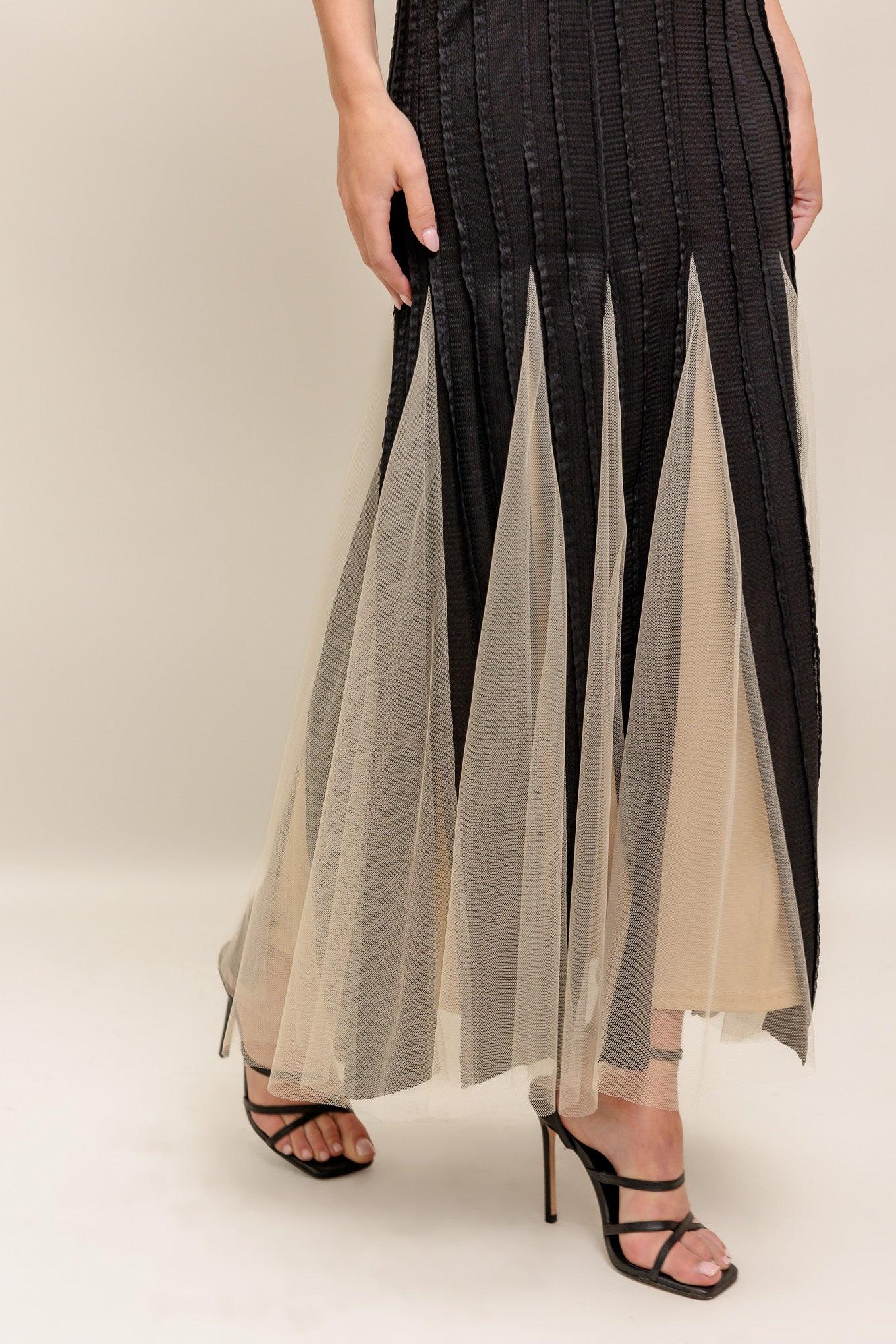 NOIR TULLE BLACK KNIT MAXI DRESS by Flying Tomato at Shirley Shoppe
