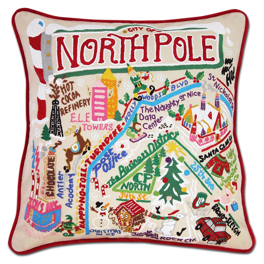 North Pole City Hand - Embroidered Pillow by Cat Studio by Quirks! at Shirley Shoppe