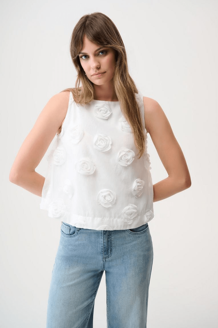 Novelty Sleeveless Top With 3D Floral Embroidery by Joseph Ribkoff at Shirley Shoppe