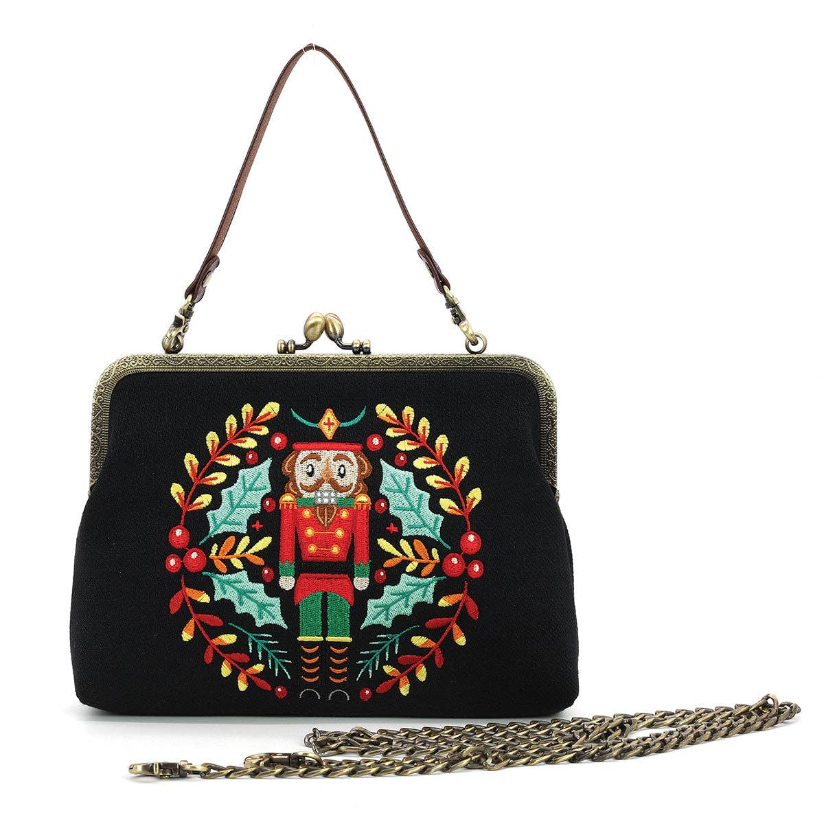 Nutcracker Kiss Lock Bag in Linen Cotton Blend by Quirks! at Shirley Shoppe