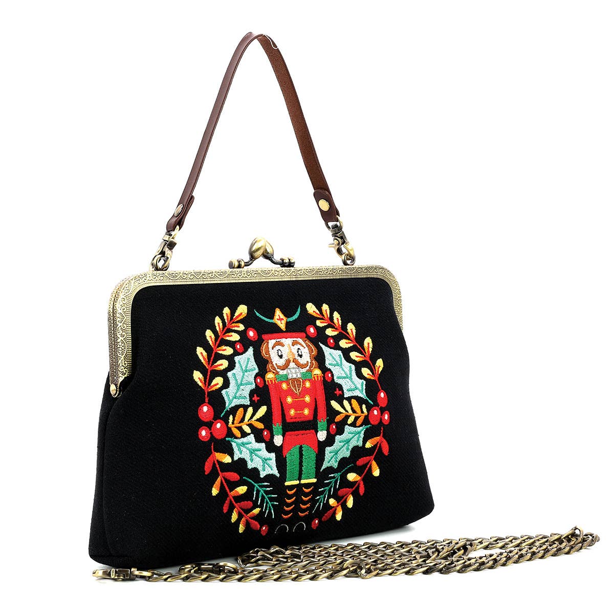 Nutcracker Kiss Lock Bag in Linen Cotton Blend by Quirks! at Shirley Shoppe