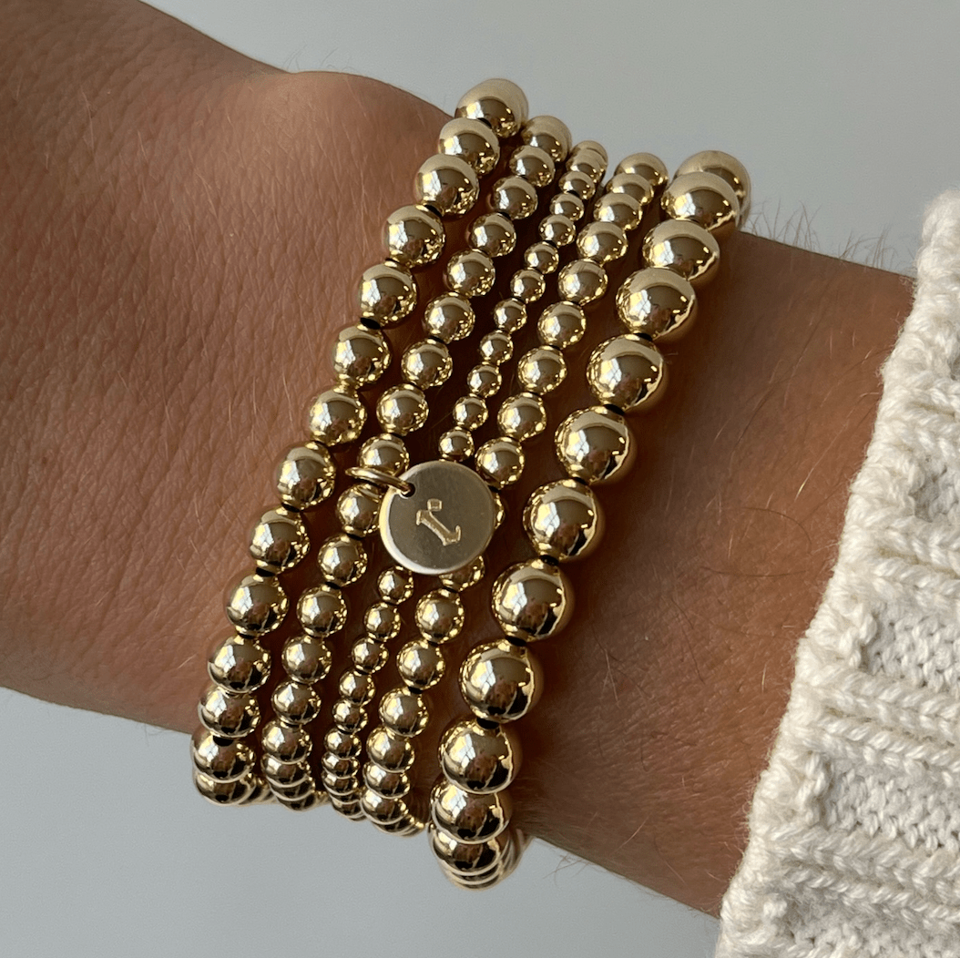 old english initial juno bracelet five stack (3+4+4+5+6mm) by Cuffed by Nano LLC at Shirley Shoppe