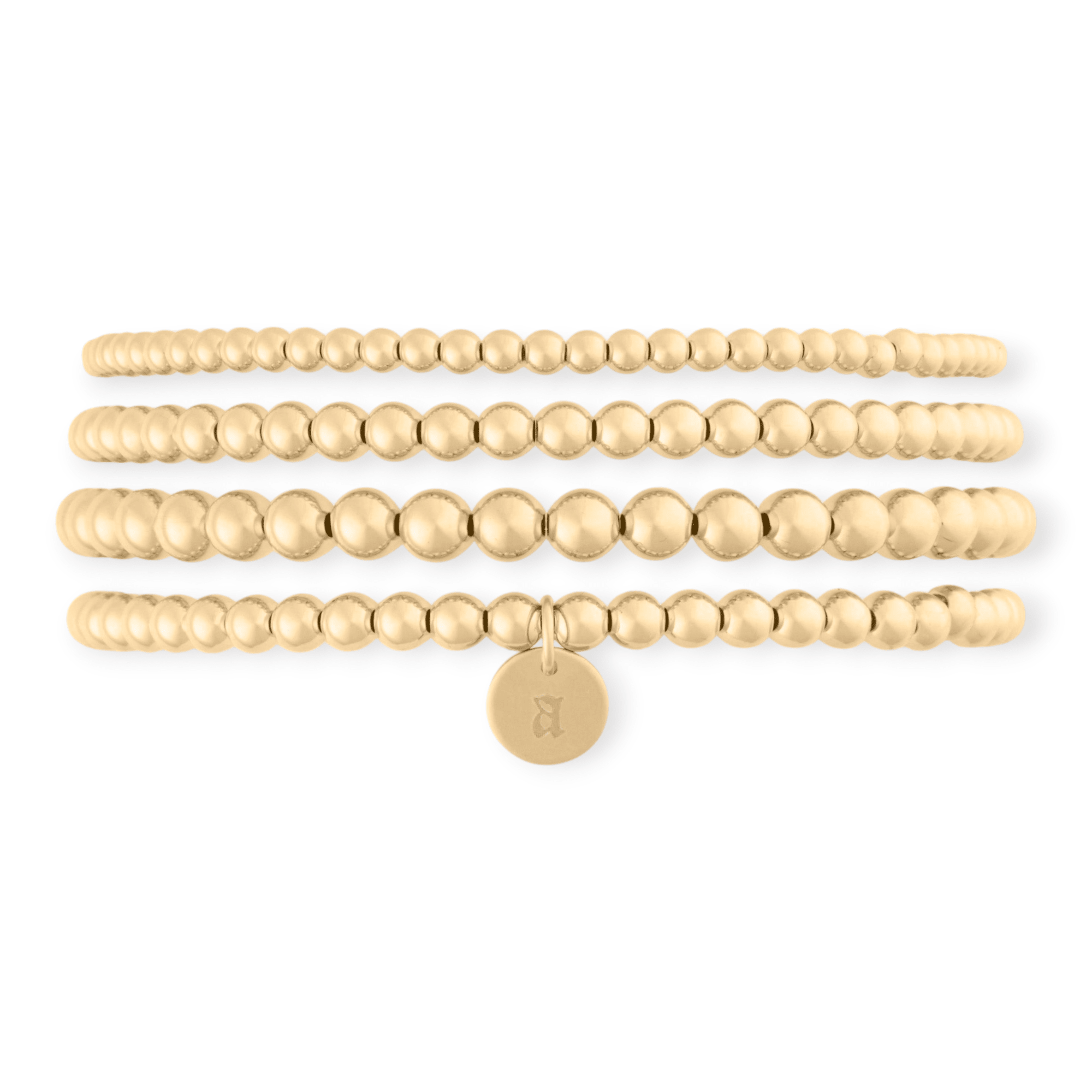 old english initial juno four bracelet stack (3+4+4+5mm) by Cuffed by Nano LLC at Shirley Shoppe