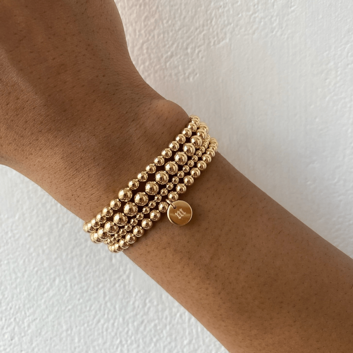 old english initial juno four bracelet stack (3+4+4+5mm) by Cuffed by Nano LLC at Shirley Shoppe
