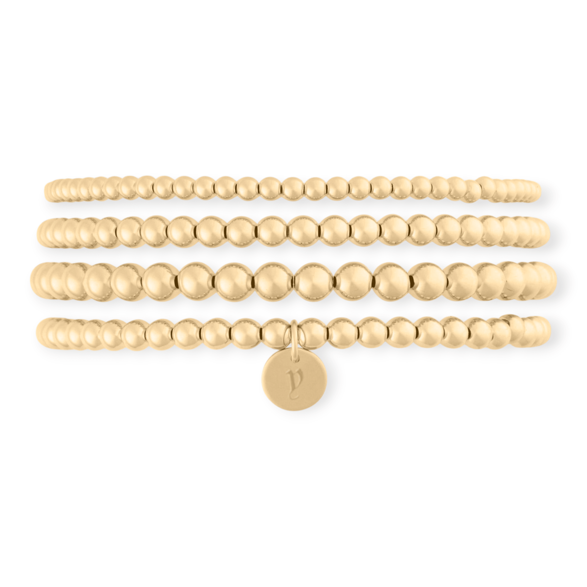 old english initial juno four bracelet stack (3+4+4+5mm) by Cuffed by Nano LLC at Shirley Shoppe