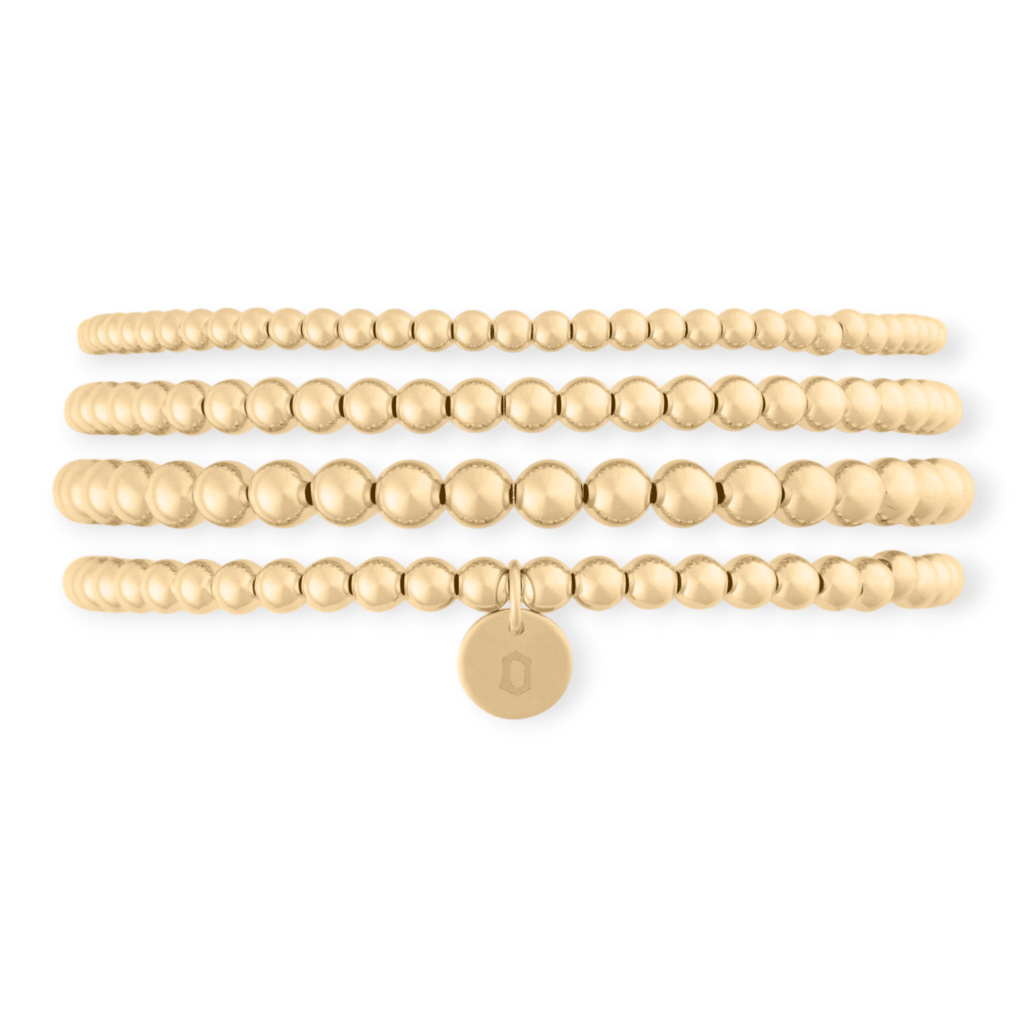 old english initial juno four bracelet stack (3+4+4+5mm) by Cuffed by Nano LLC at Shirley Shoppe