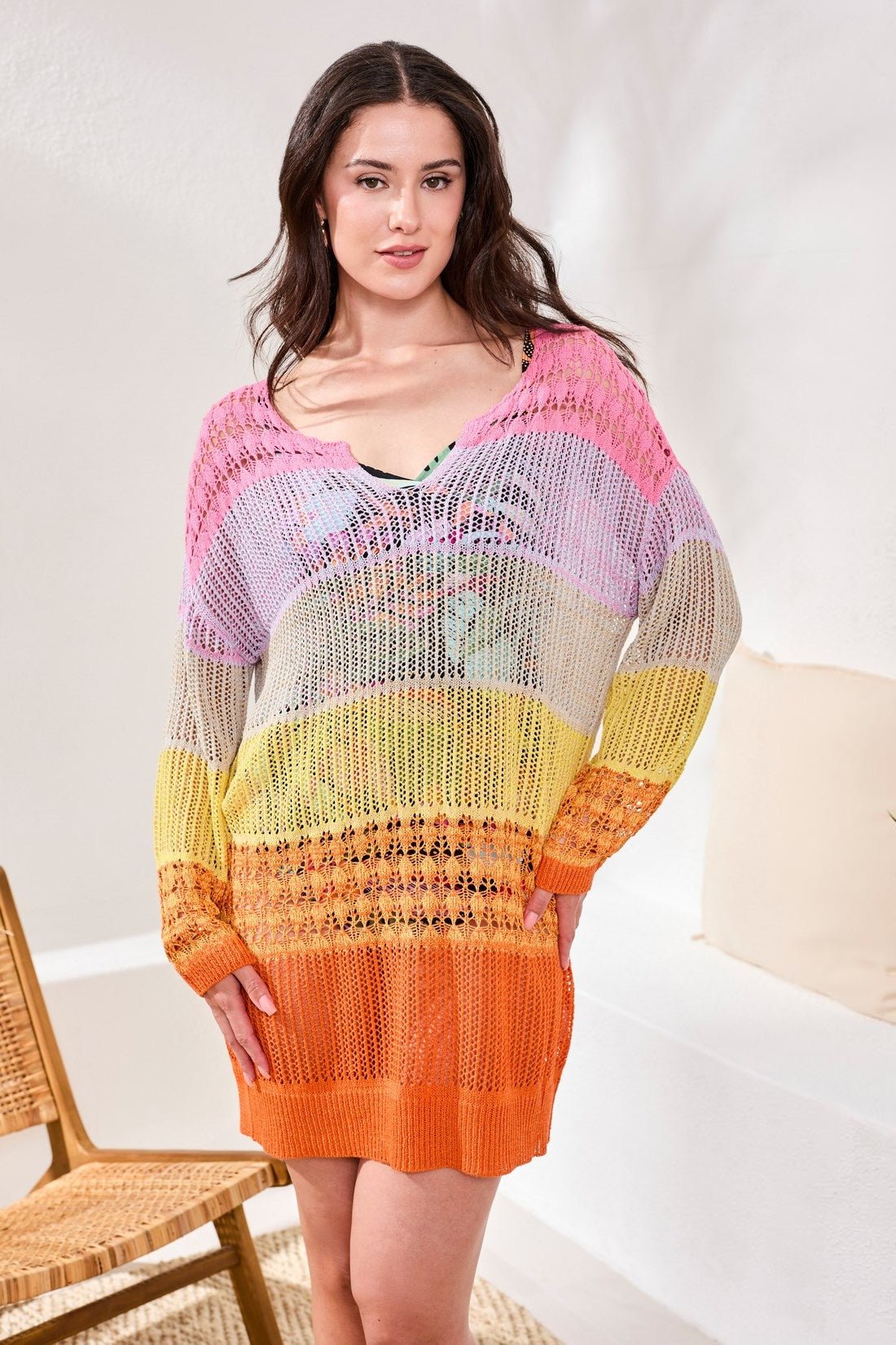 Ombré Stripe Openwork Cover - up Dress by Tribal at Shirley Shoppe