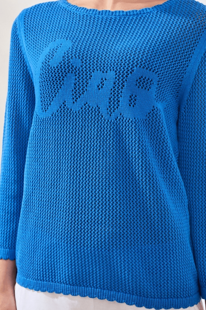 Open - Stitch Embroidered Cotton Crew Neck Sweater by Tribal at Shirley Shoppe