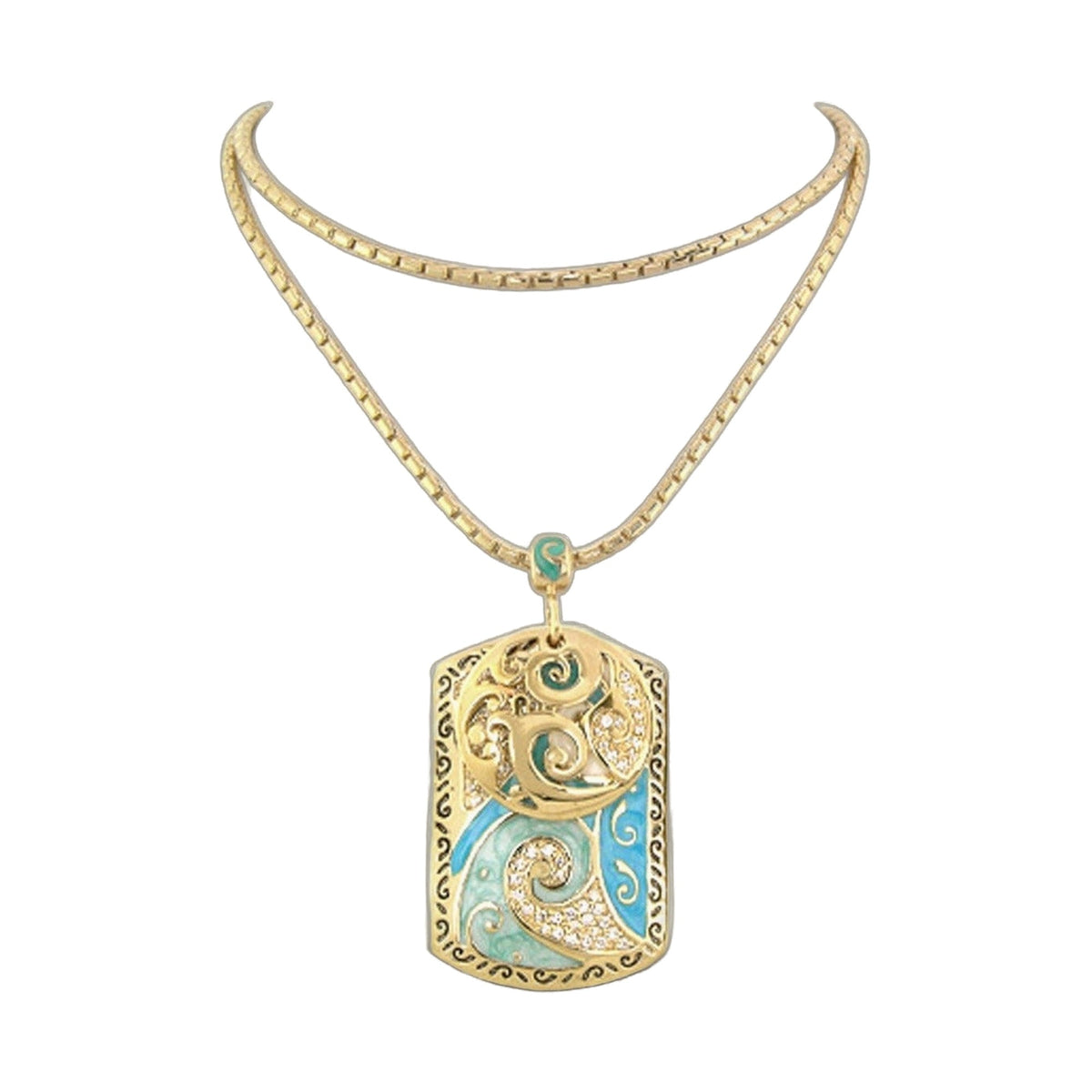 Art Deco Pendant Necklace — Swirl Wave Tag