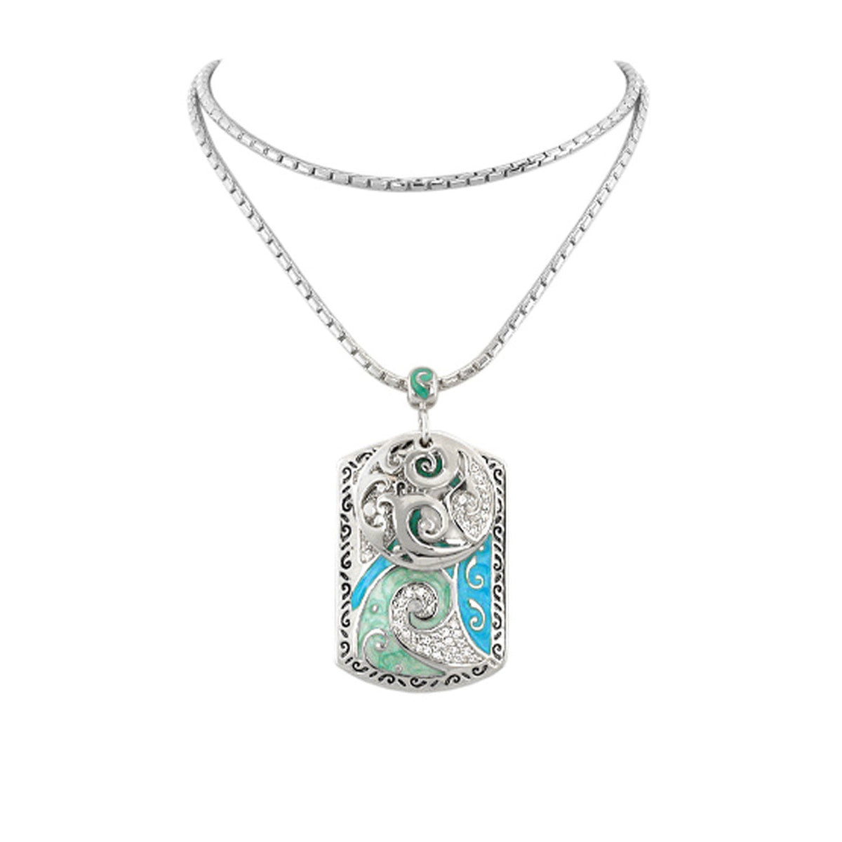 Art Deco Pendant Necklace — Swirl Wave Tag