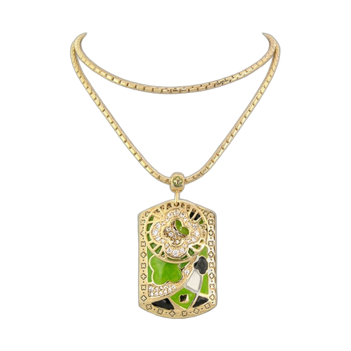 Art Deco Pendant Necklace — Pavé Frame Flower Tag