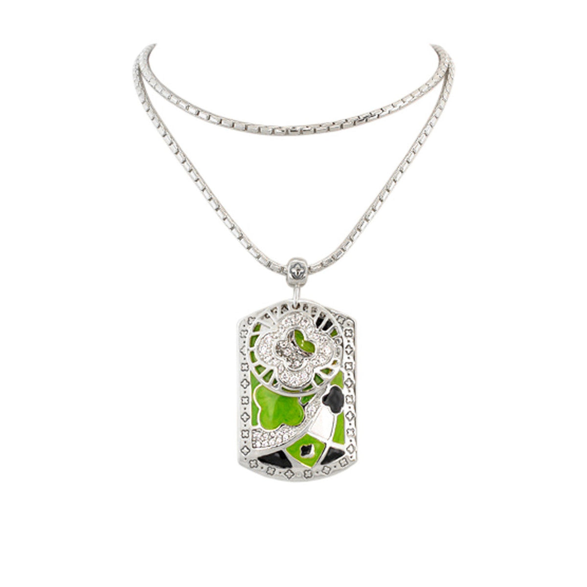 Art Deco Pendant Necklace — Pavé Frame Flower Tag