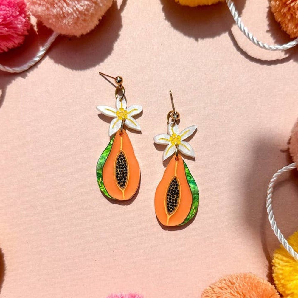 Papaya Dangle Acrylic Earrings by Quirks! at Shirley Shoppe