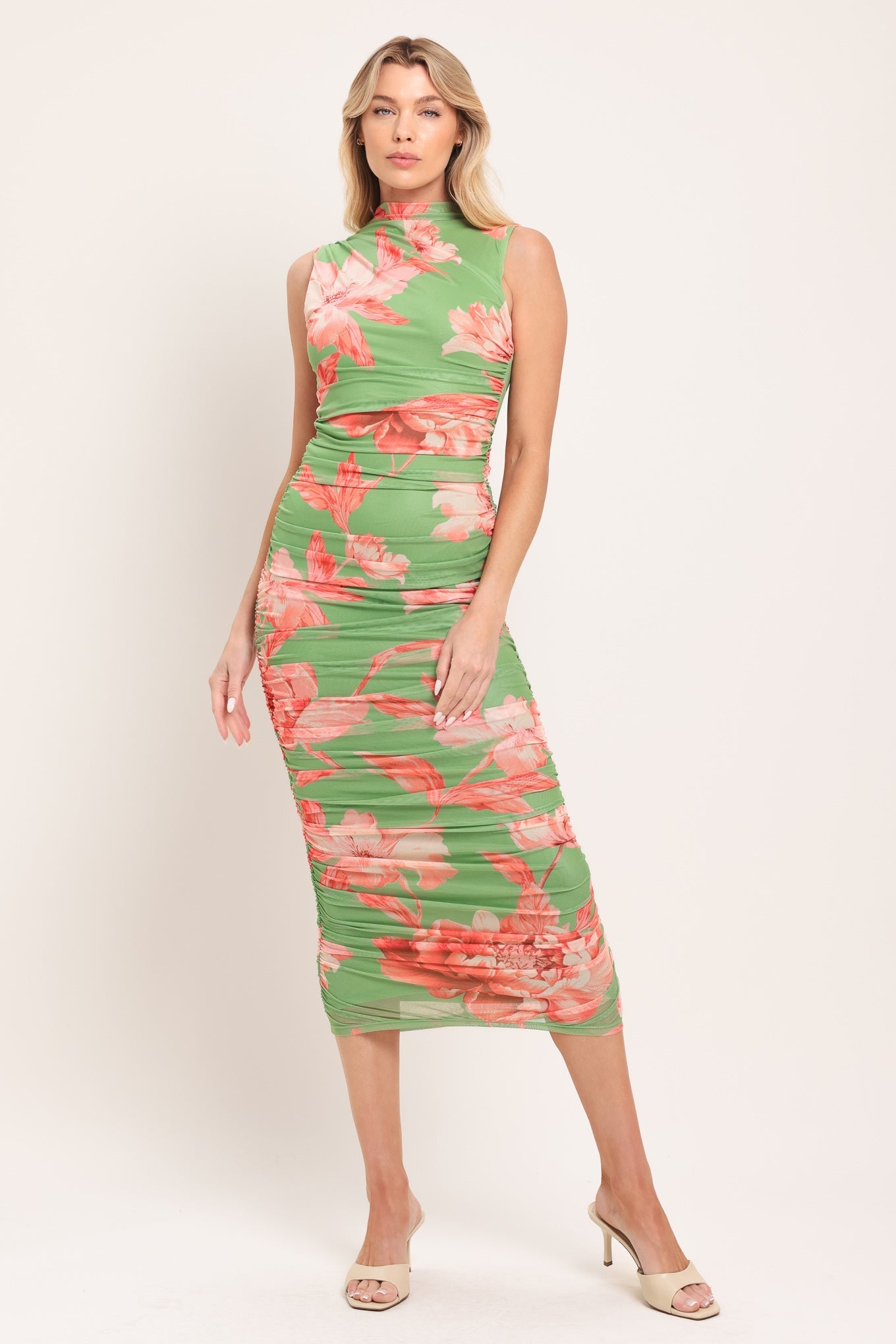 PARADISE GLOW POWER MESH MIDI DRESS by Flying Tomato at Shirley Shoppe