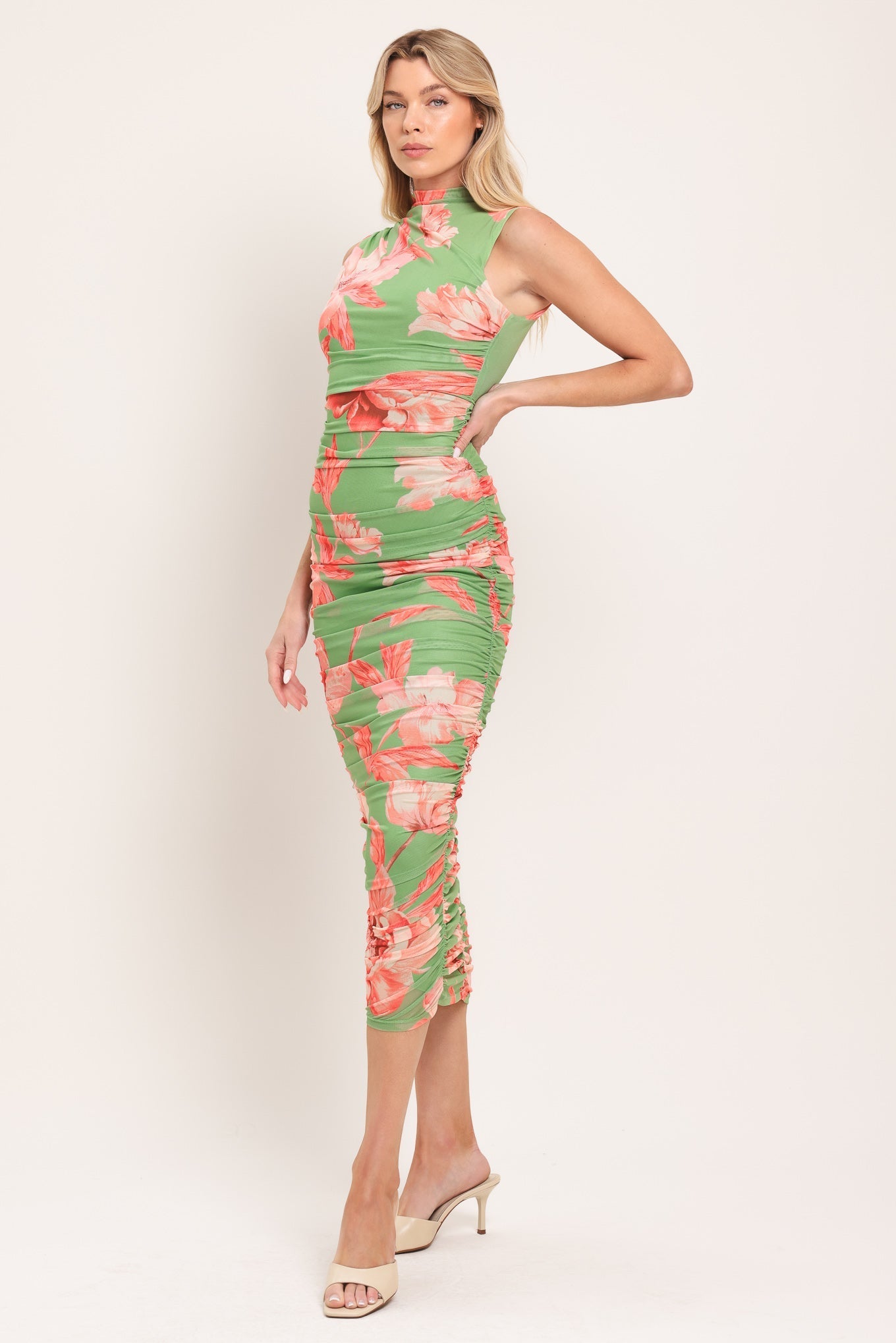 PARADISE GLOW POWER MESH MIDI DRESS by Flying Tomato at Shirley Shoppe