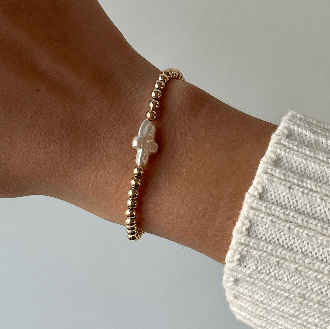 pearl cross juno bracelet (4mm) by Cuffed by Nano LLC at Shirley Shoppe