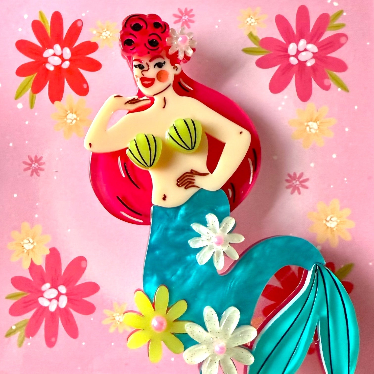 Pearl the Mermaid Brooch by Marla VonDuta x Lipstick & Chrome by Quirks! at Shirley Shoppe
