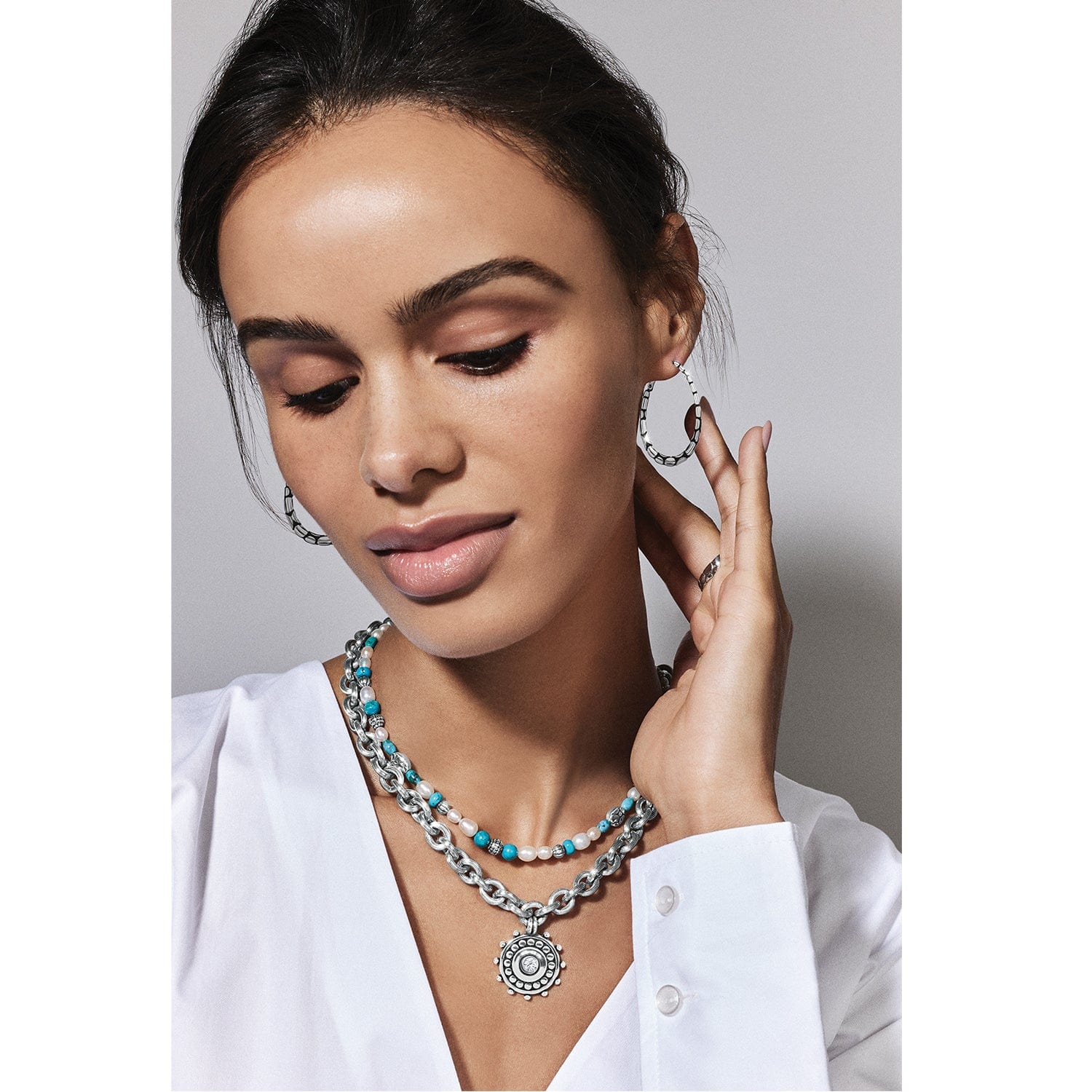 Pebble Dot Medali Sparkle Reversible Collar Necklace