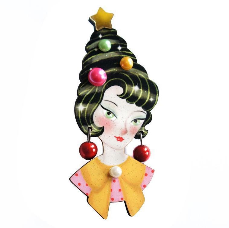 Pin up Lady with Christmas hairstyle Brooch by Laliblue by Quirks! at Shirley Shoppe