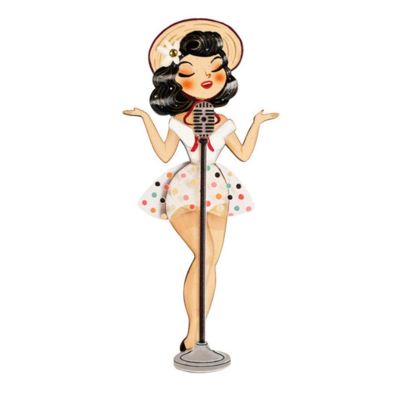 Pin - up Singer Standing w/ Microphone Brooch by Laliblue by Quirks! at Shirley Shoppe