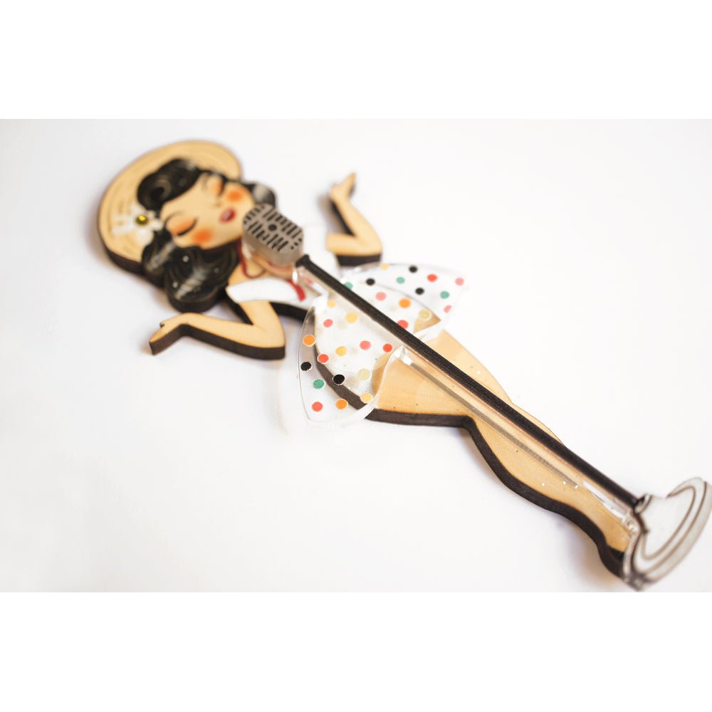 Pin - up Singer Standing w/ Microphone Brooch by Laliblue by Quirks! at Shirley Shoppe