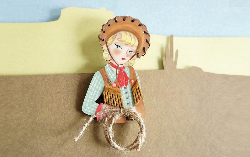 Pinup Cowgirl Western Brooch by Laliblue by Quirks! at Shirley Shoppe