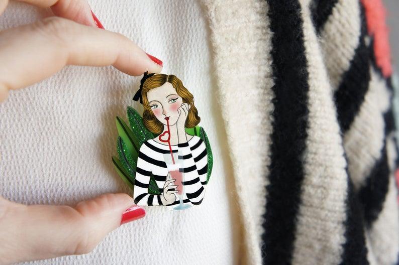 PinUp with Milkshake Brooch by Laliblue by Quirks! at Shirley Shoppe