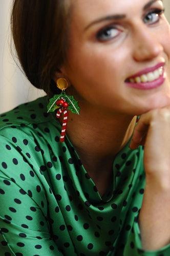 Poinsettia and Candy Cane Earrings by Laliblue by Quirks! at Shirley Shoppe