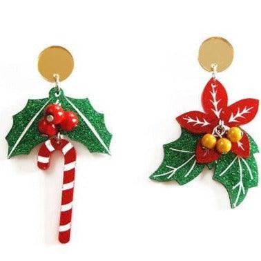 Poinsettia and Candy Cane Earrings by Laliblue by Quirks! at Shirley Shoppe