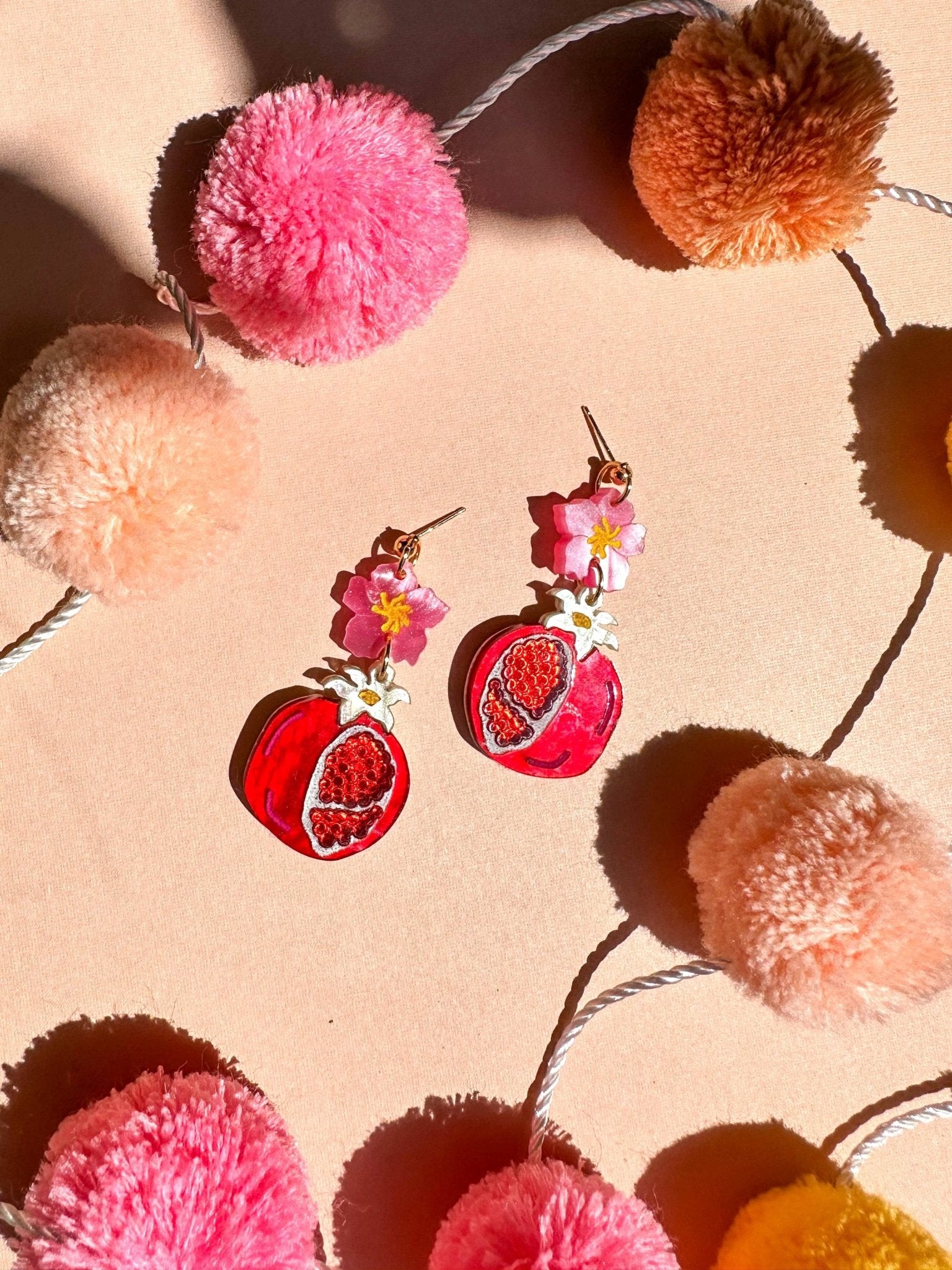 Pomegranate Acrylic Dangle Earrings by Quirks! at Shirley Shoppe