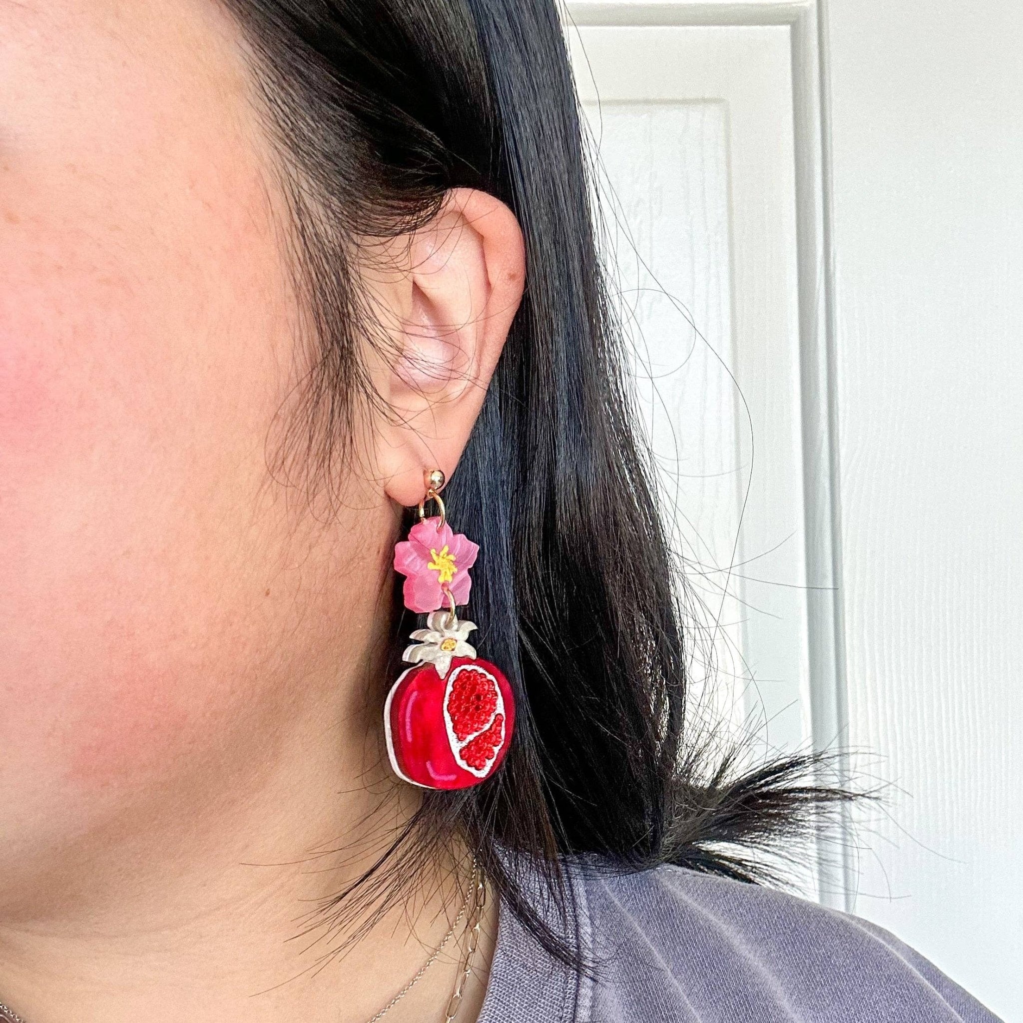 Pomegranate Acrylic Dangle Earrings by Quirks! at Shirley Shoppe