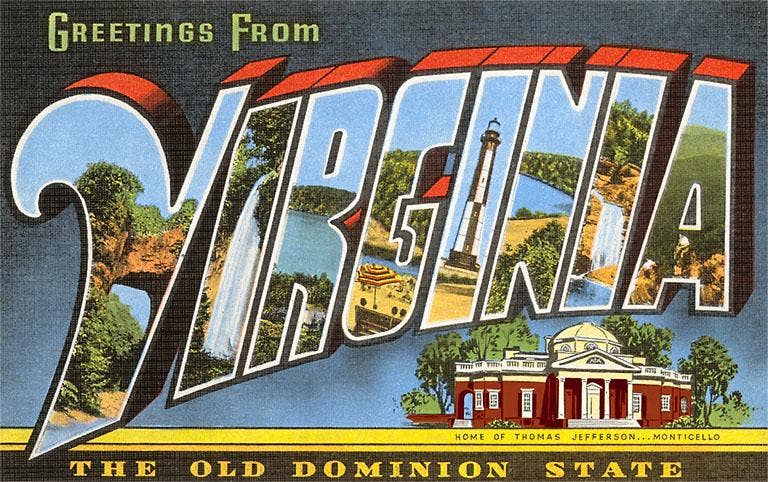 Postcard VA - 92 Greetings from Virginia by Quirks! at Shirley Shoppe
