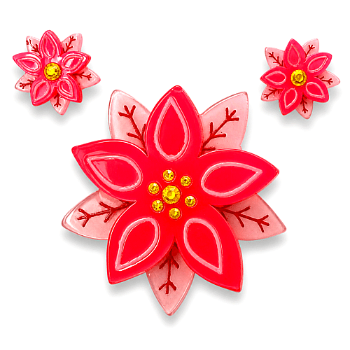 Pretty Poinsettia Brooch & Earring Set by Lipstick & Chrome by Quirks! at Shirley Shoppe