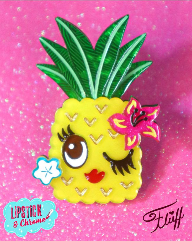 Pucker Up Pineapple Brooch by Miss Fluff x Lipstick & Chrome — Tropical Glitter Fruit Pin