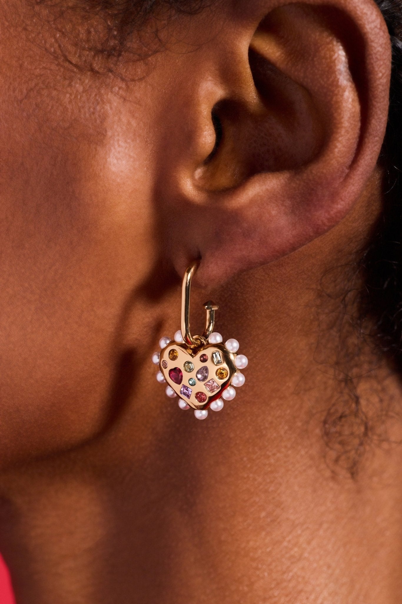 Puffy Heart Gemstone And Pearl Charm Hoop Earrings by ALEX AND ANI at Shirley Shoppe