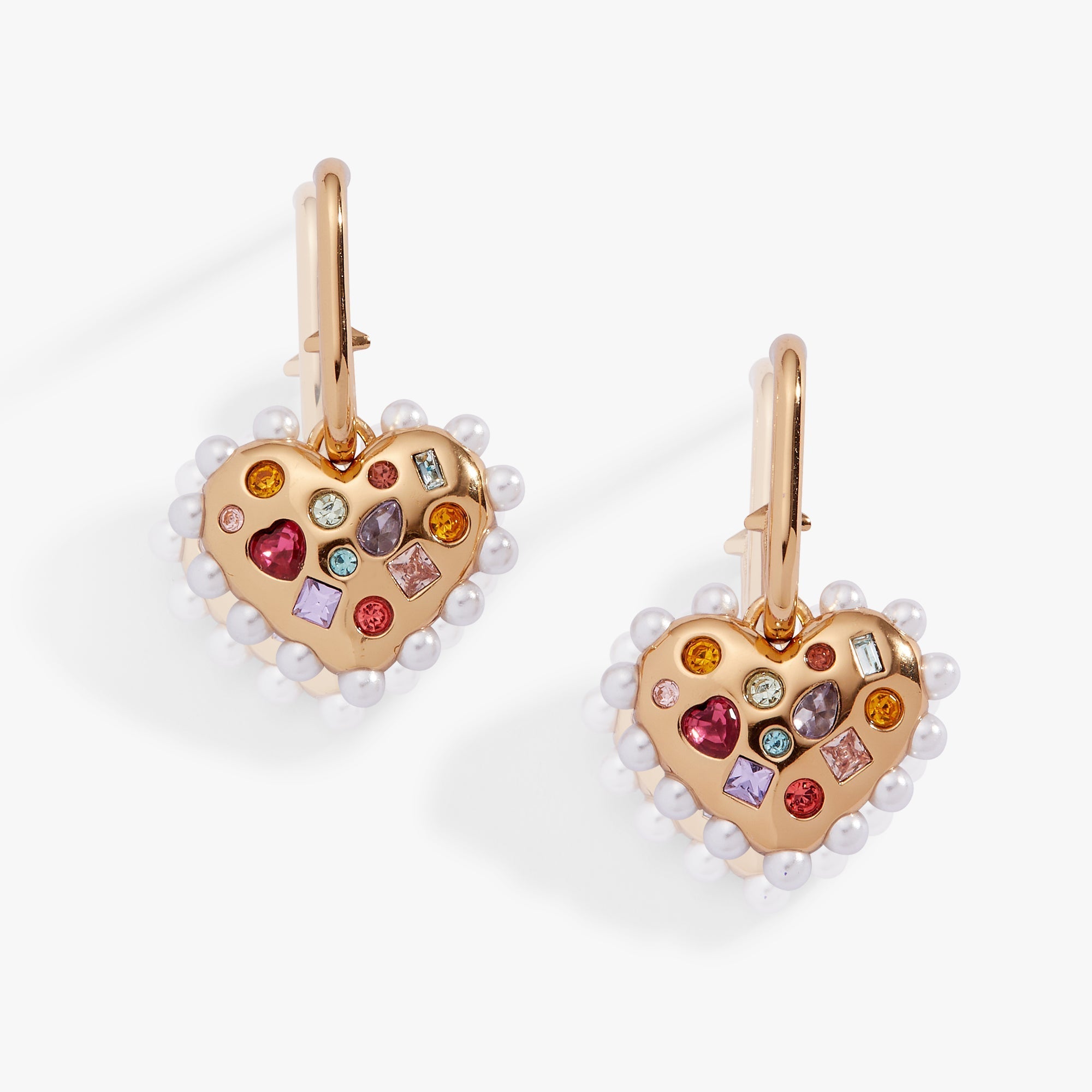 Puffy Heart Gemstone And Pearl Charm Hoop Earrings by ALEX AND ANI at Shirley Shoppe