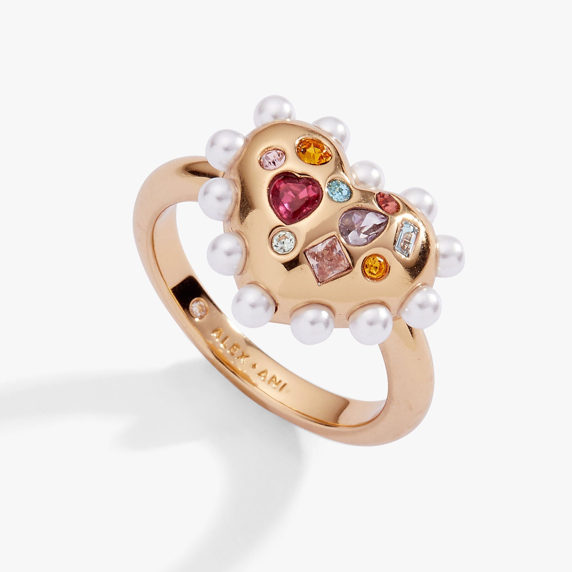 Puffy Heart Gemstone And Pearl Statement Ring by ALEX AND ANI at Shirley Shoppe
