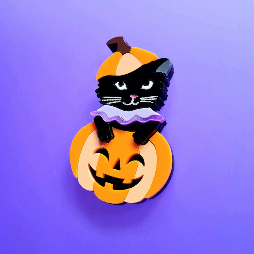 Pumpkin Kitty Brooch by Cherryloco