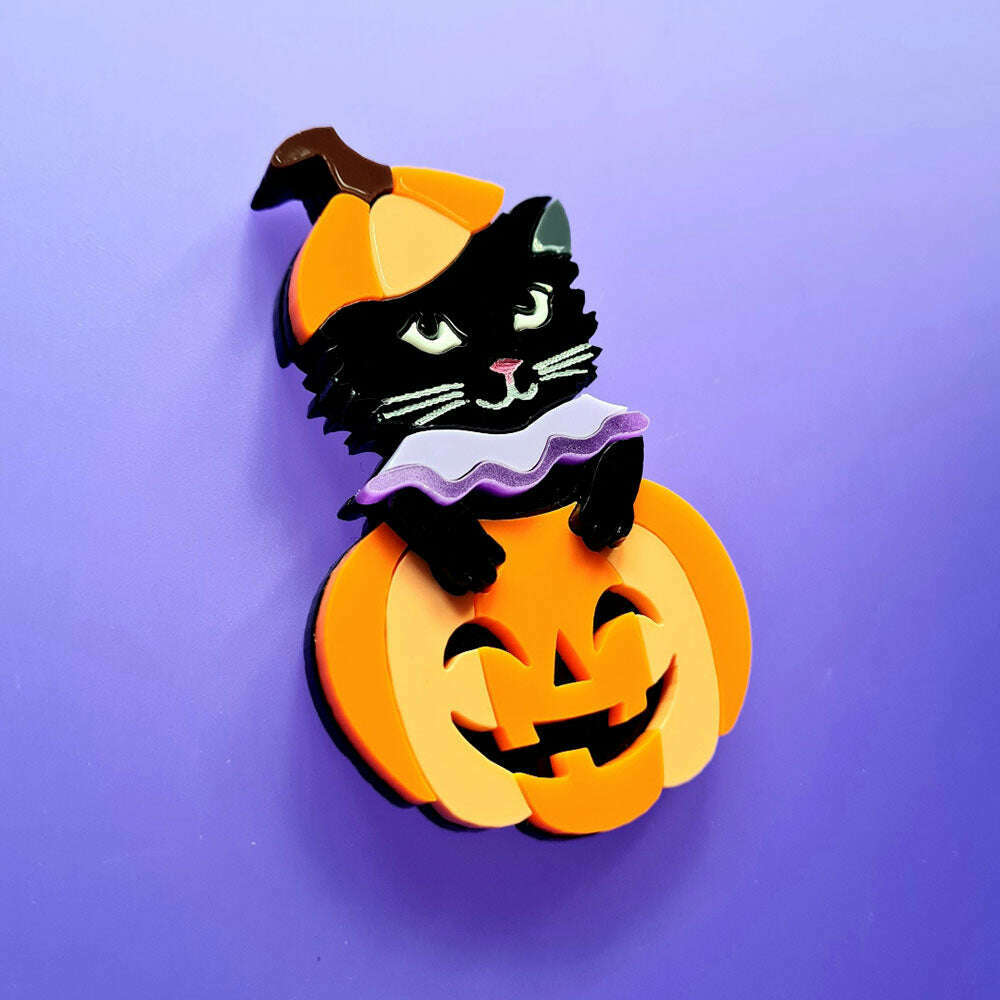 Pumpkin Kitty Brooch by Cherryloco