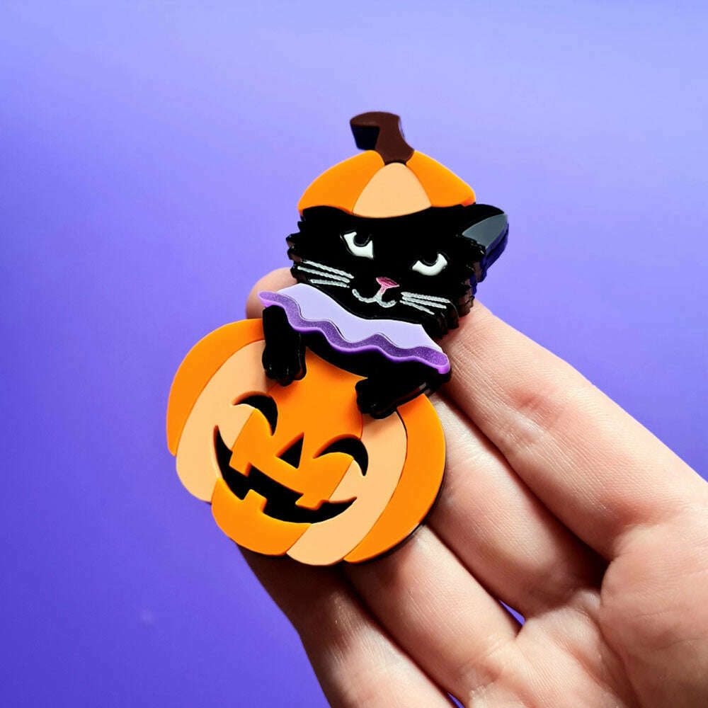 Pumpkin Kitty Brooch by Cherryloco