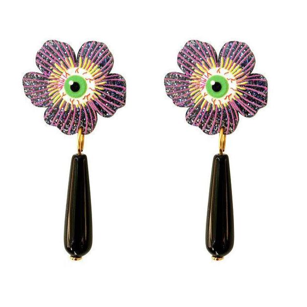 Purple Flower Earrings With Eyes by Laliblue by Quirks! at Shirley Shoppe
