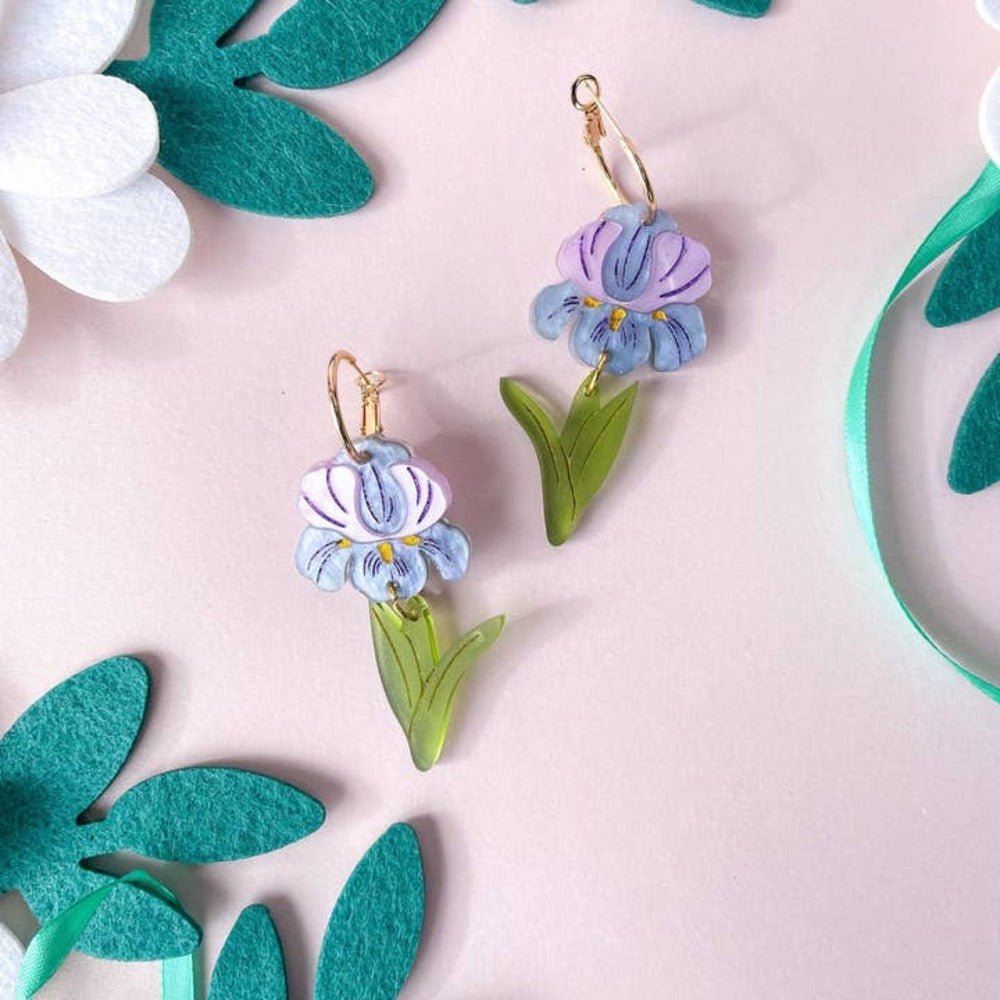 Purple Iris Acrylic Earrings by Quirks! at Shirley Shoppe
