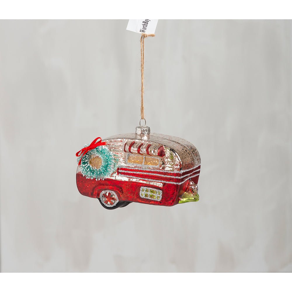 Red Canned Ham Vintage Camper Glass Ornament by Quirks! at Shirley Shoppe