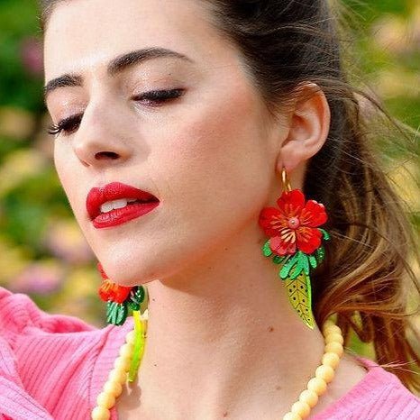 Red Tropical Flower Earrings by Laliblue by Quirks! at Shirley Shoppe